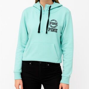 Victoria's Secret Pink Blue and Black Quarter Zip Hooded Sweatshirt Size Small